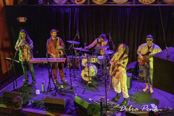 Reb & the Good News: Cyrus Nabipoor, Leon Cotter, Kirk Kalbfleisch, Reb, Ross Garlow Photo by Deb Penk