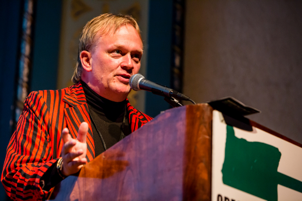 Marc Baker accepting induction into the Oregon Music Hall of Fame, October 10, 2015