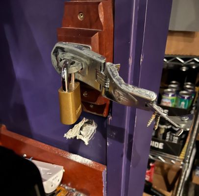 The damage to  guitar locker where the priceless guitars store